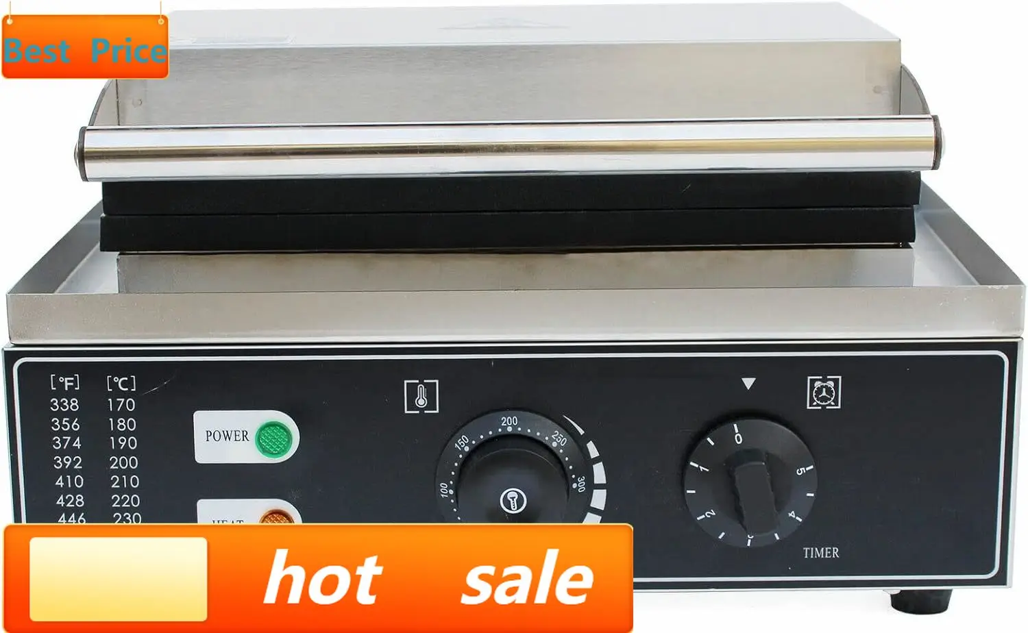 Waffle Iron Belgian - Pembuat Wafel Persegi Komersial, 10 Grid